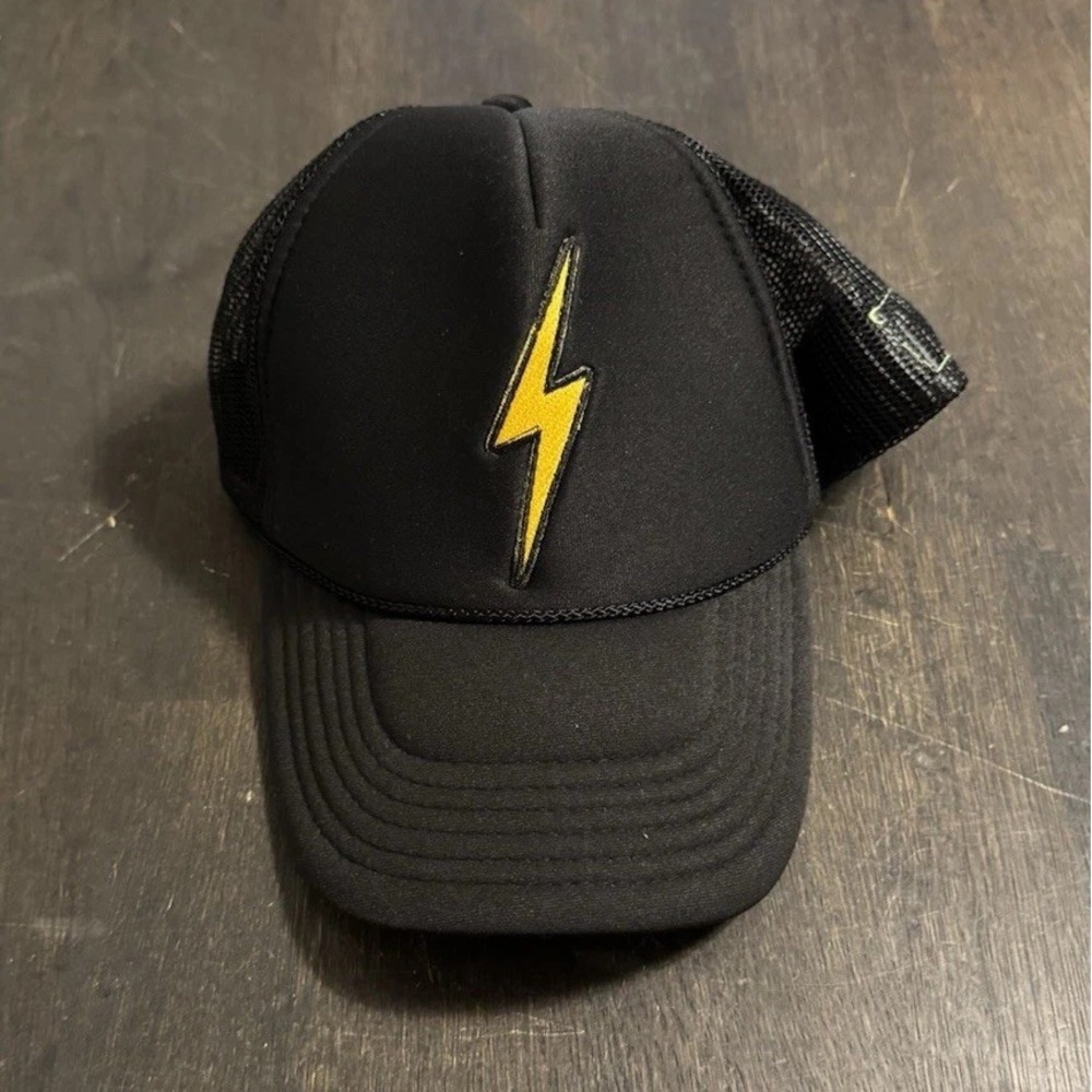 Aviator Nation Black Hat with Gold Lightning Bolt